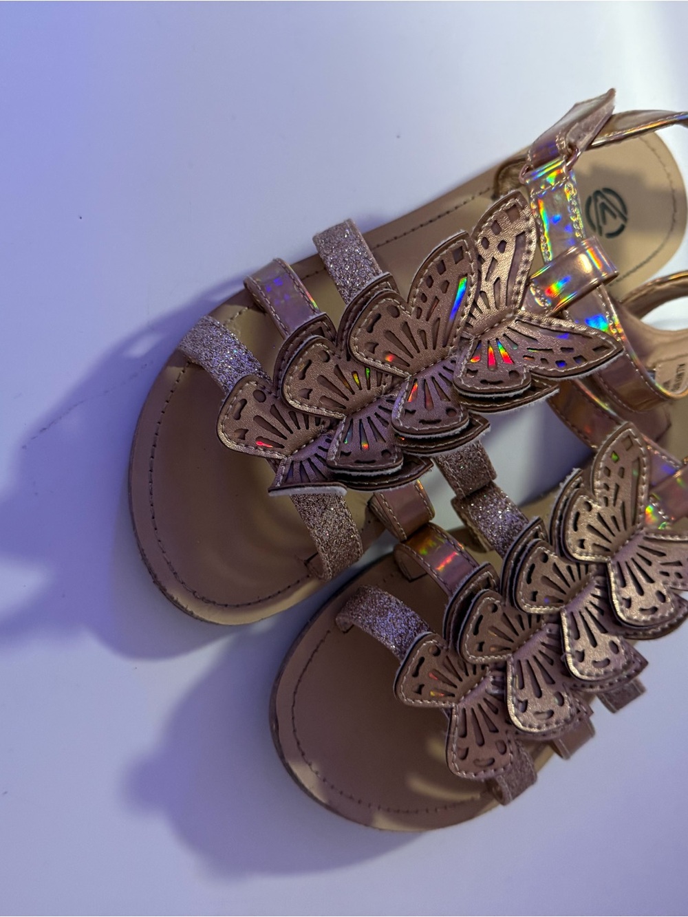 Girls' Rose Gold Butterfly Strap Sandals